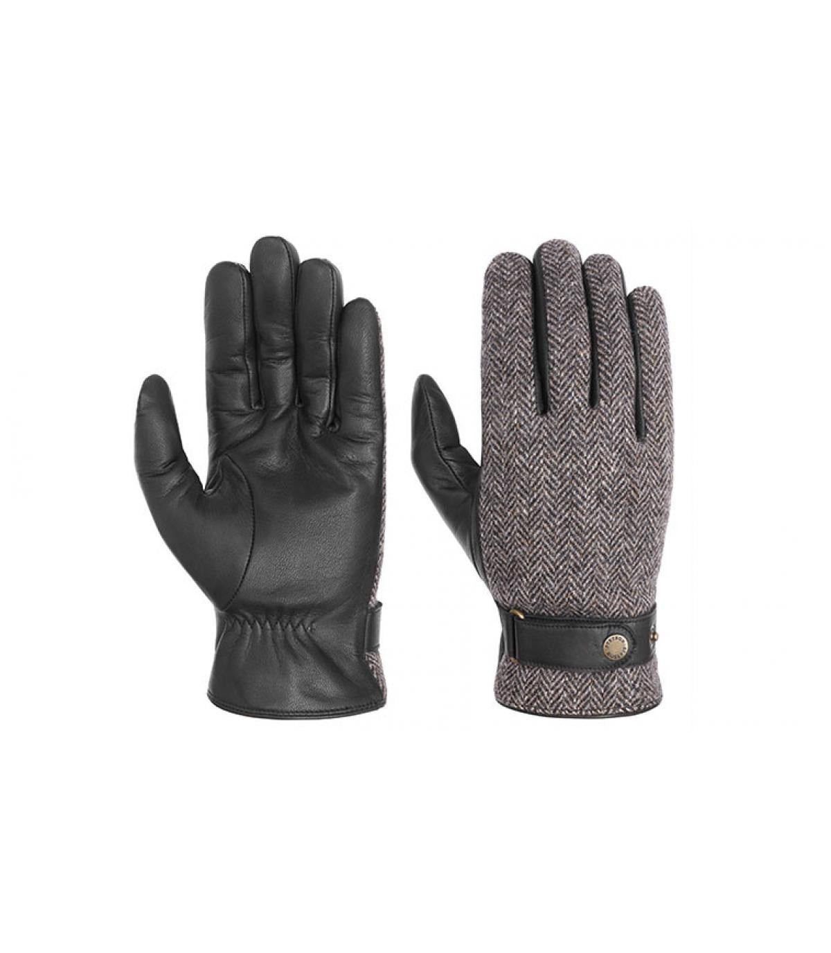 guantes de cuero y tweed Stetson Gloves Goat Nappa Woolrich black